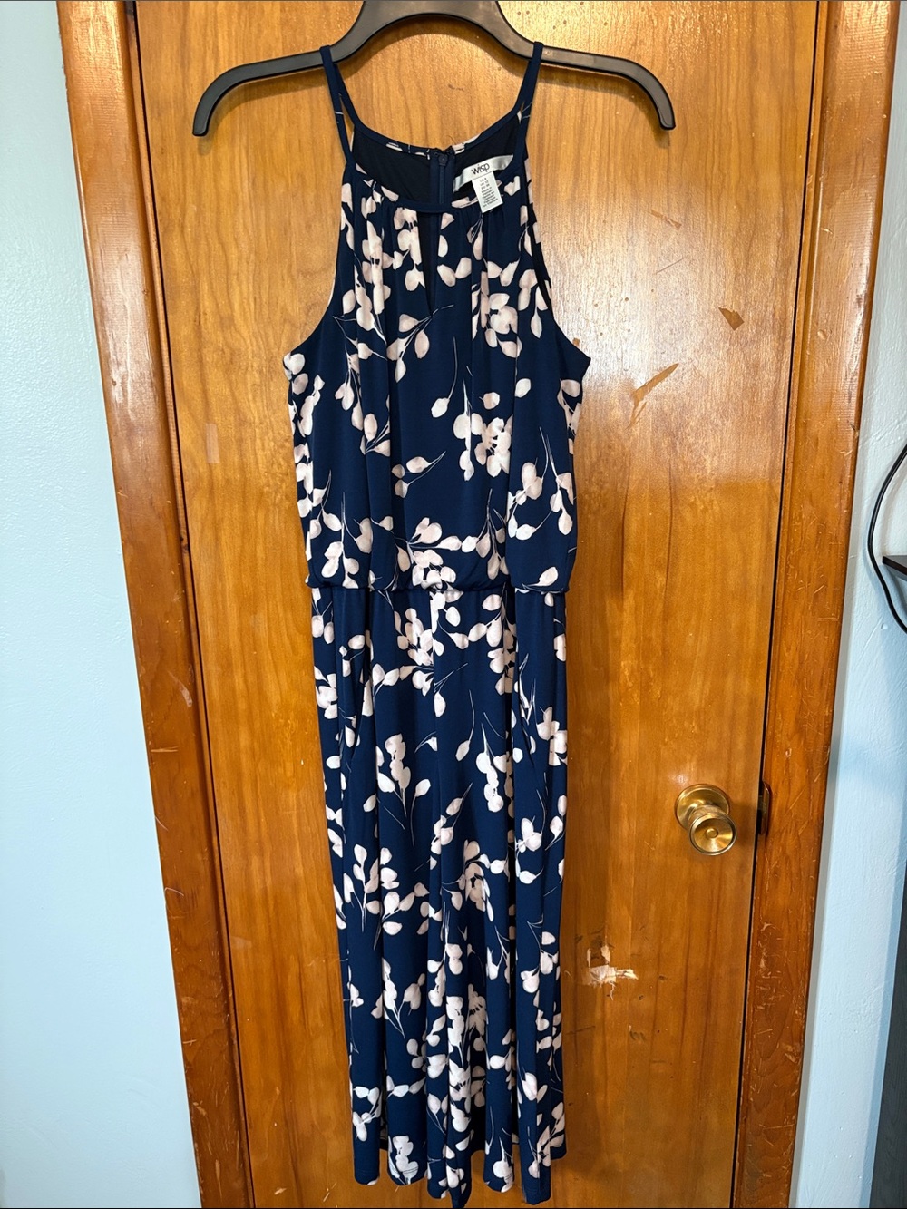 Women's Navy Floral Halter Cropped Jumpsuit